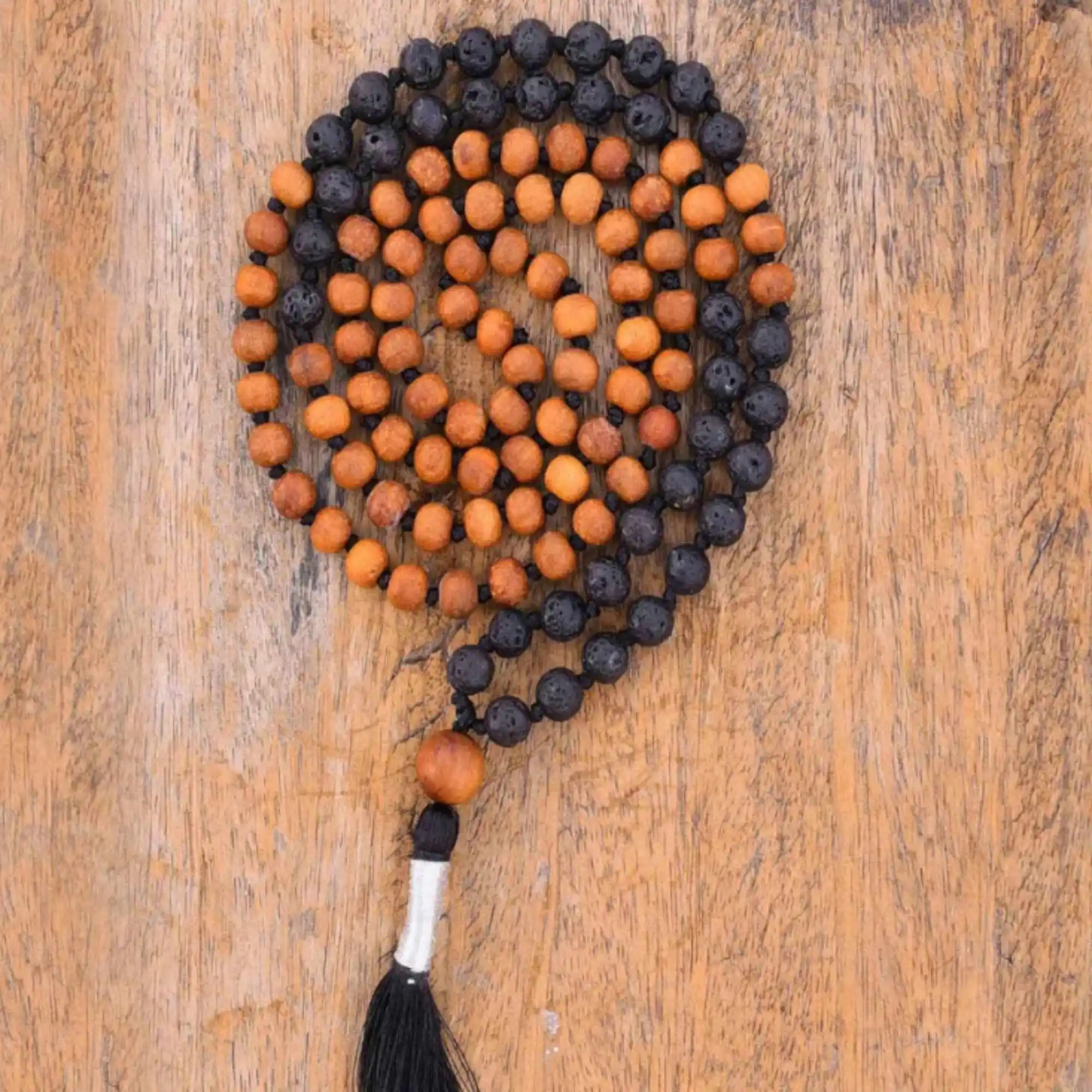 

8mm Natural black volcanic rocks Sandalwood 108 knot necklace Practice Beaded Wrist Healing Lucky Christmas Classic Souvenir
