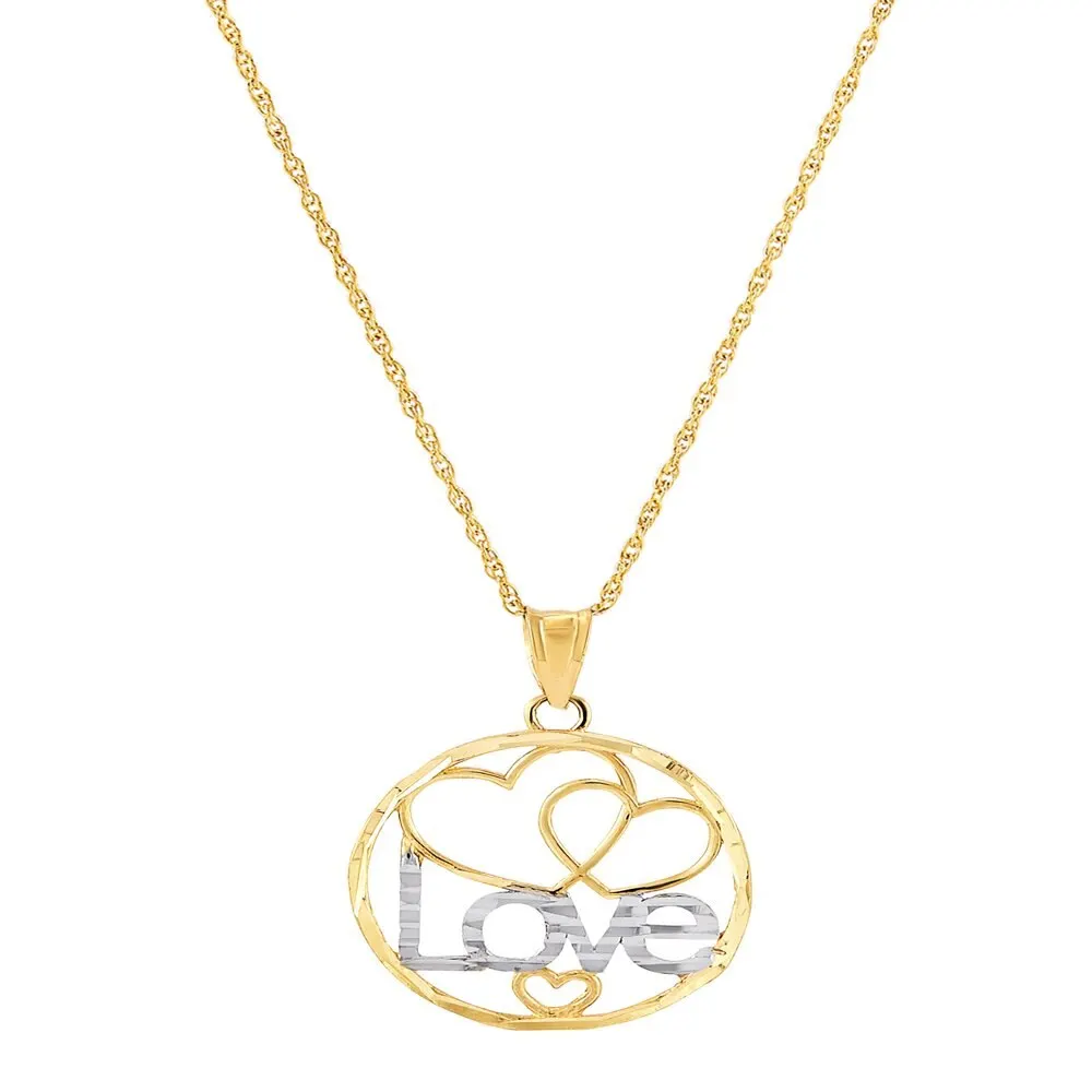 

NEW 10K Yellow Gold Rhodium Love Hearts Circle on Gold Filled Necklace,18"