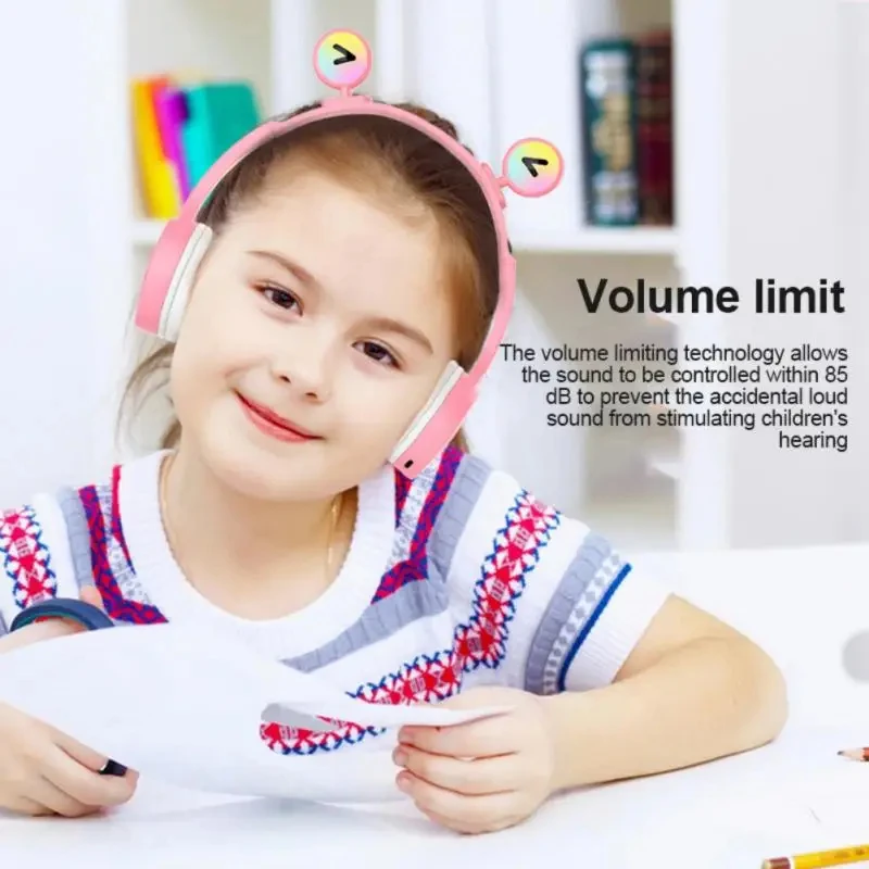 Светодиодные наушники Cute Eyes para crianças infantil cabeça montada luminosa sem fio RGB Blue-tooth V5.1 fones de ouvido