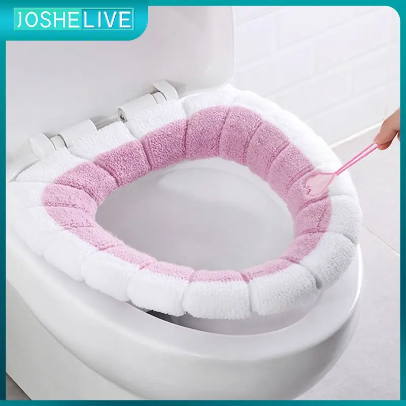 

Toilet Seat Cushion Plush Toilet Cover Warm Toilet Cover Cute Knitted Handle Toilet Cushion Universal