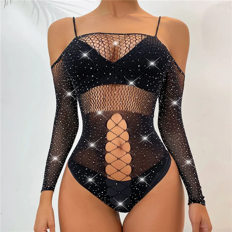 

Женские Боди с длинным рукавом, трико, топ, Прозрачное нижнее белье с открытыми плечами