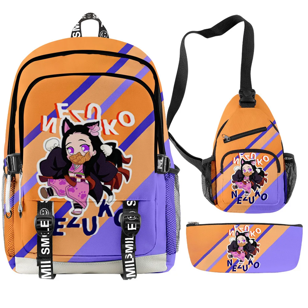 

Boys Girls Cosplay School Bags Student gift Demon Slayer HalloweenThree Pieces Backpacks Kimetsu No Yaiba Tomioka Giyuu Mochila