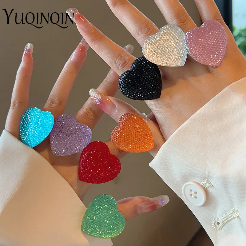 

New Korean Heart Colorful Boho Rings Set For Women Big Kpop Vintage Finger Ring For Girls Punk Party Retro Fashion Jewelry Gifts