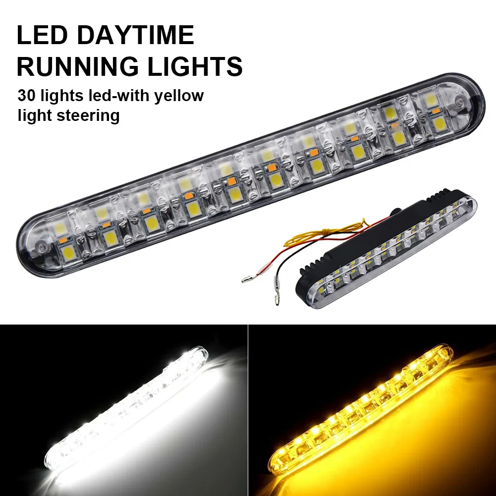 

2PCS 30LED Car Daytime Running Light 12V HID DRL Driving Turn Signal Fog Light 6000K White Amber Light Bar Car Styling Bulb