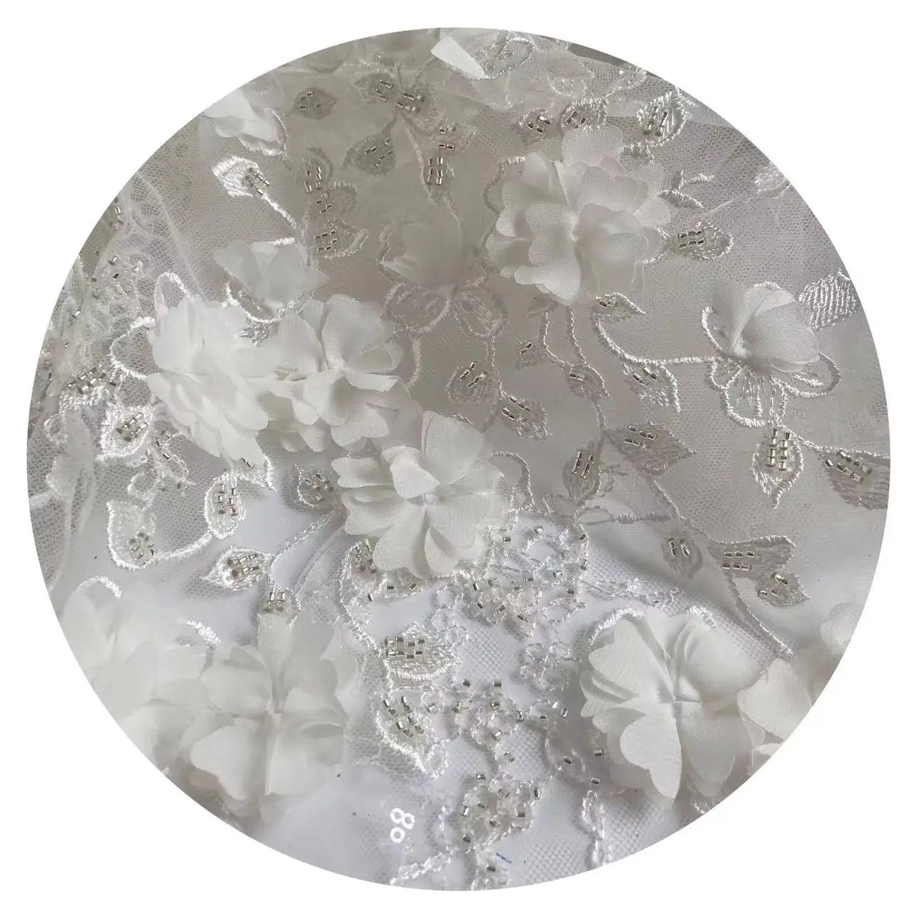 

SU Fashionable bridal lace fabric 3D ivory dress lace 130cm width lace fabric sell 5 yard