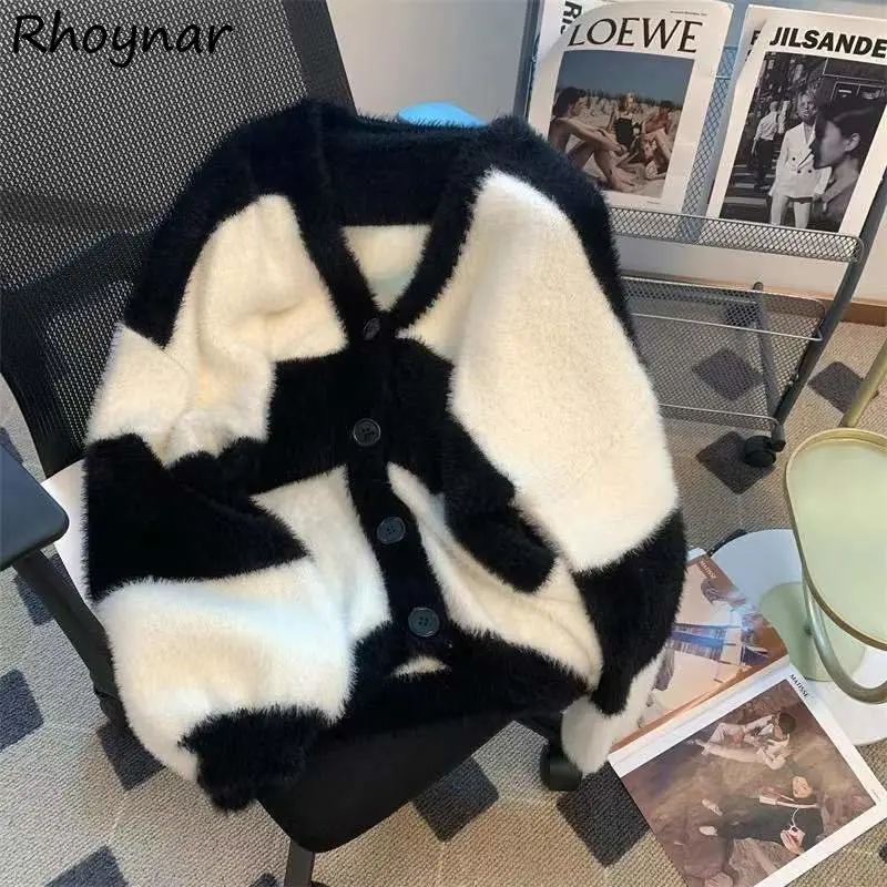 

Cardigan Women V-neck Striped Design Retro Ins Autumn Jumpers Basic High Street Holiday Trendy Knitwear All-match Loose Harajuku