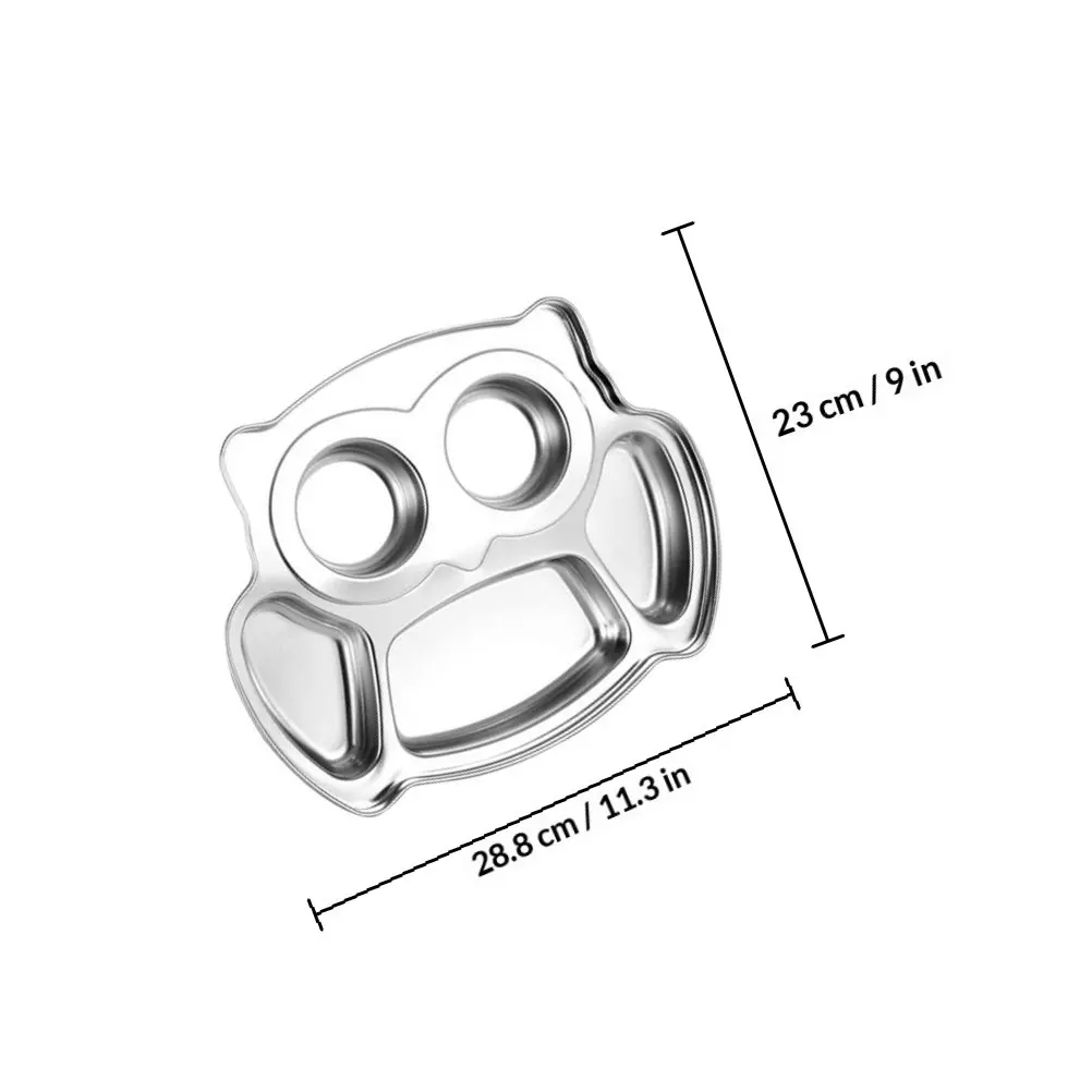 Фото 2 шт. тарелок для еды из нержавеющей стали с разделителями в форме совы, тарелка для ужина, поднос для закусок, секционная тарелка для контроля порций №5