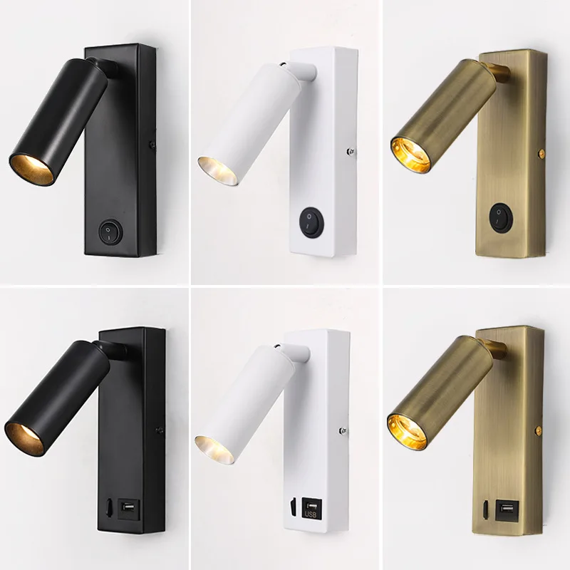 

Hotel Bedside Lights With Switch Usb Charging Spotlight Bedroom Study Black White Bronze Reading Light Wall Lamp