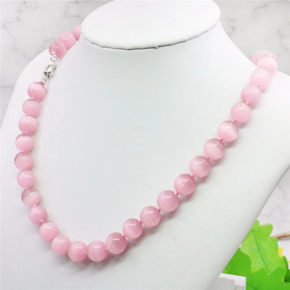 4 Colors New AAA 10mm Pink Catsi Eyesd Mexican Opal Round Necklace 18'' Beads Jewelry Making Design Natural Stone |