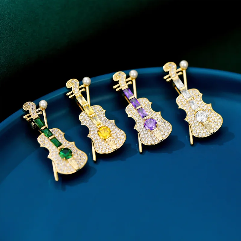 

Delicate Violin Rhinestone Brooch High-end Pin Women's Luxury Temperament Elegant Brooches Simple Fashion Corsage Suit Pins