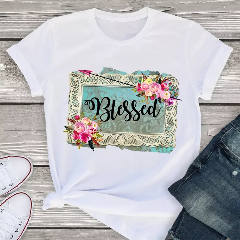 

Sweet Flower Arrow Letters Cute Printed Short Sleeve Summer Lady WomensT-Shirt Shirt Tees Clothing Tops Lovely T Shirt