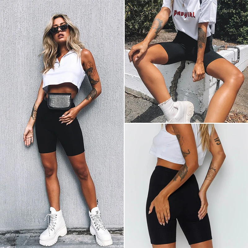 

Shorts Women Thin Fitness Casual High Waist Fashion Biker Shorts Summer Slim Knee-Length Bottoms Black Cycling Shorts Streetwear