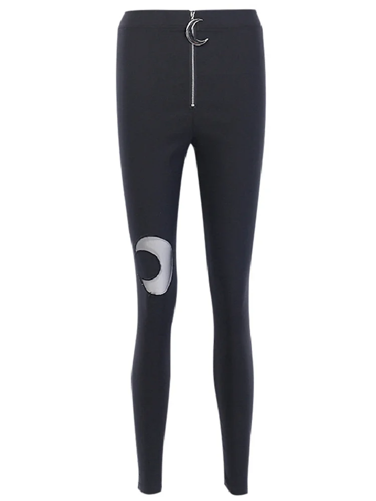 

Брюки-карандаш женские с завышенной талией, винтажные облегающие длинные брюки в готическом стиле, на молнии, с вырезами, Повседневная Улич...