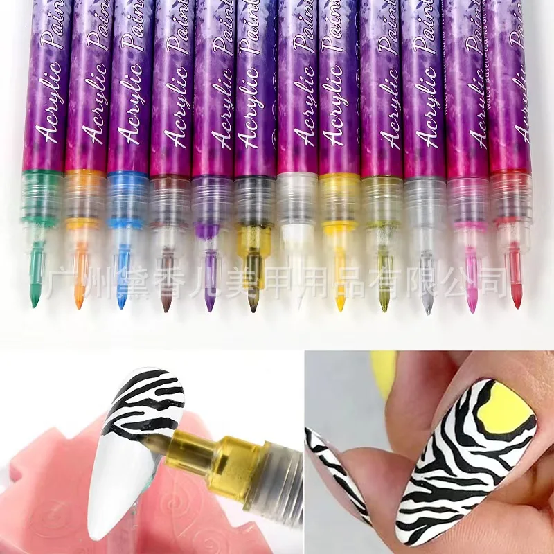 

nail graffiti pen 0.7 mm 12 color painting pen painting line beginners with simple convenient without light