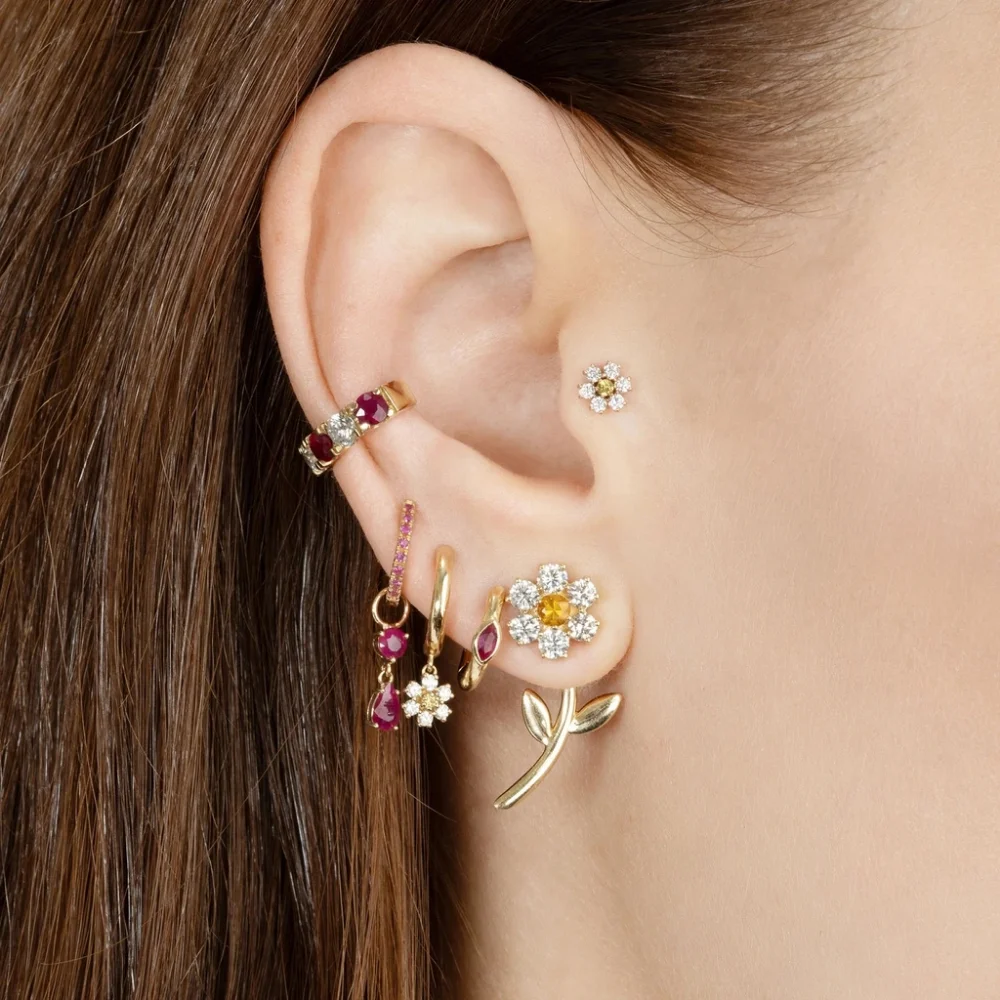 

Korea Multicolour Crystal Sunflower Stud Earrings for Women Girls Luxury Zircon Daisy Flower Statement Earring Jewelry Wholesale