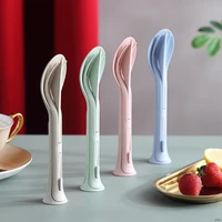 3 in 1 wheat straw tableware travel portable cutlery set knife fork spoon complete picnic set dinnerware for kid camping gastel