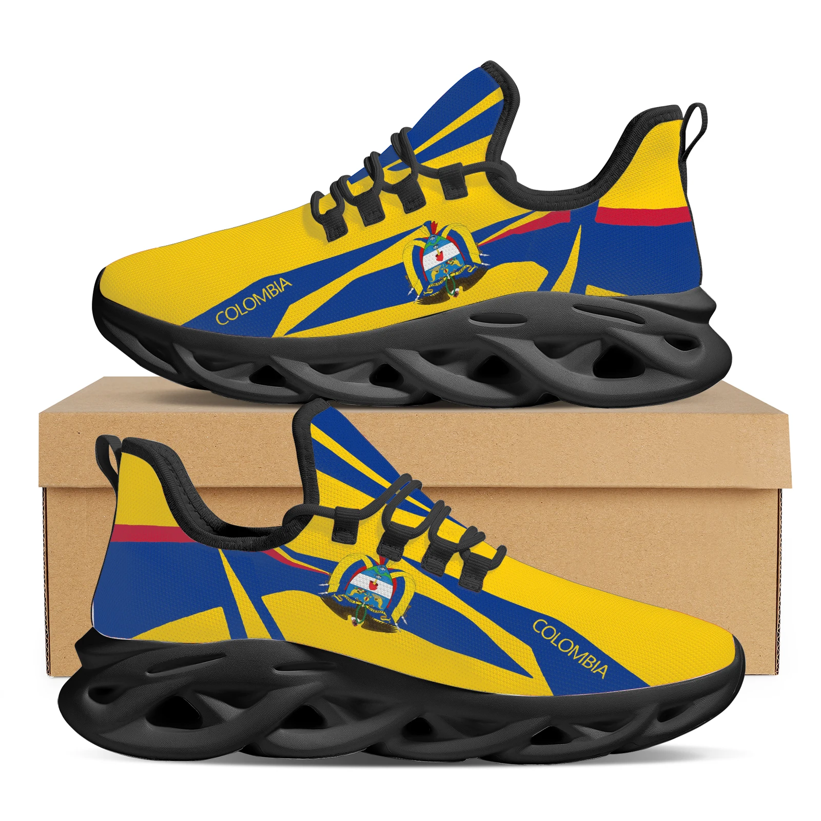 

ELVISWORDS Breathable Leisure Yellow Colombia/Blue Cuba Flag Running Shoes Zapatillas Plataforma Mujer Female Lace Up Sneakers
