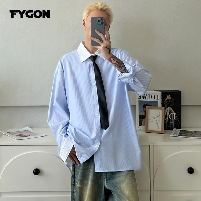 Мужская рубашка с длинным рукавом в полоску из 2024 полиэстера