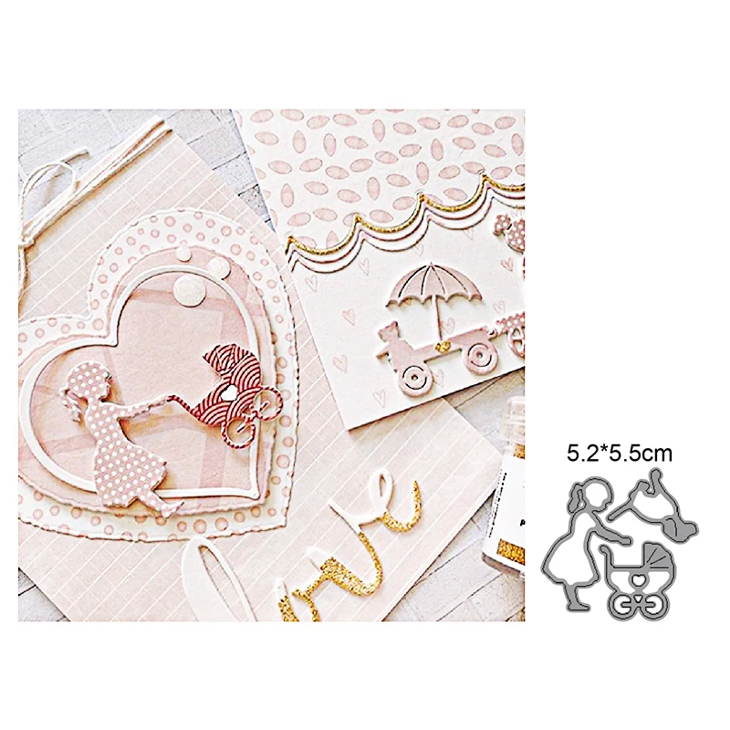 

Little Girl Stroller Metal Cutting Die Stencils for DIY Scrapbooking Album Decorative Embossing Handmade Paper Cards Gift