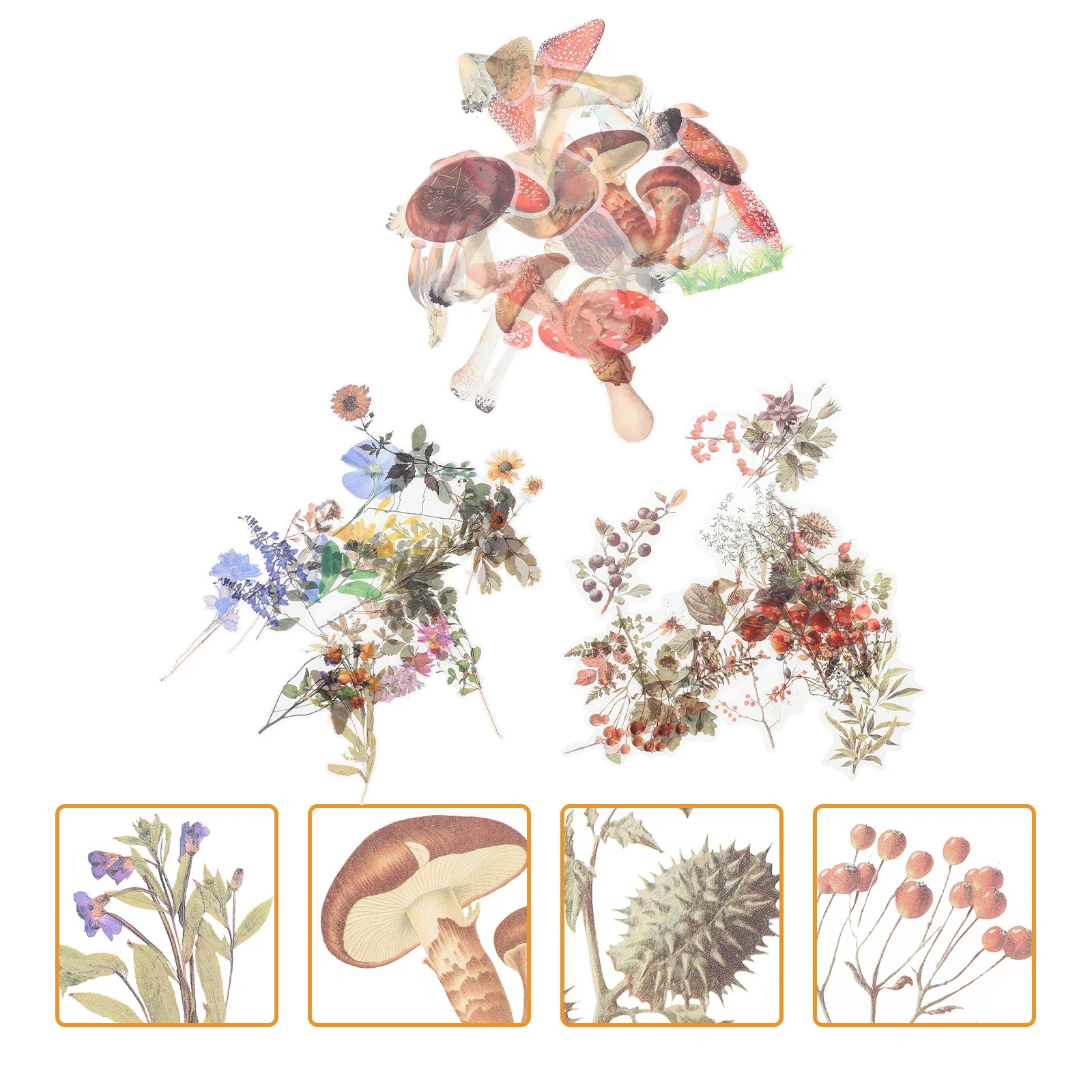 

120pcs Plant Mushroom Flower Shape Stickers Diary Decals Decorative Stickers