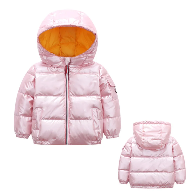 2-10T Winter Boys Girls Down Jacket Glossy Fashion Keep Warm Baby Coat Hooded Zipper Waterproof Outerwear Kids Children Clothes