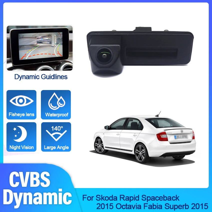

Auto Trunk Handle Car Rear View Reverse Backup Parking Camera HD CCD For Skoda Rapid Spaceback 2015 Octavia Fabia Superb 2015