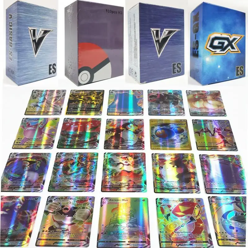 

100Pcs Spanish Pokemon Card Vmax Tag Team Mega Ex Collect Shining Cards Playing Games Battle Trading Booster Box Kids Toy Gift