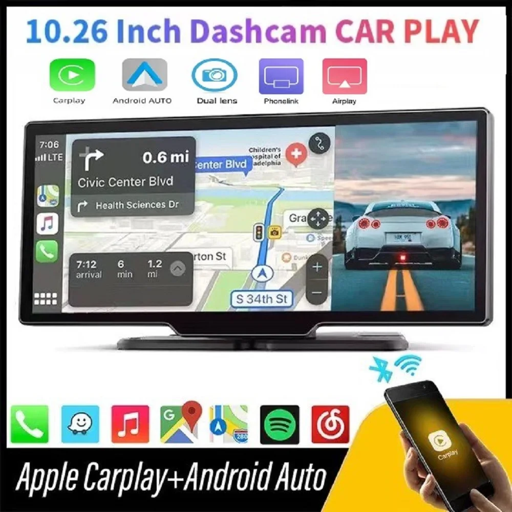 Видеорегистратор 10,26 дюйма, Wi-Fi, 4K, GPS, AUX