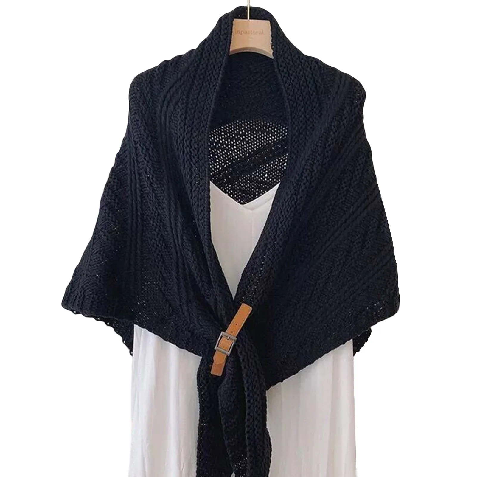 

Womens Shawls and Wraps Dressy Knitted Shrug Sweater with PU Tie Belt Triangle Design Decorative Scarf Accessories