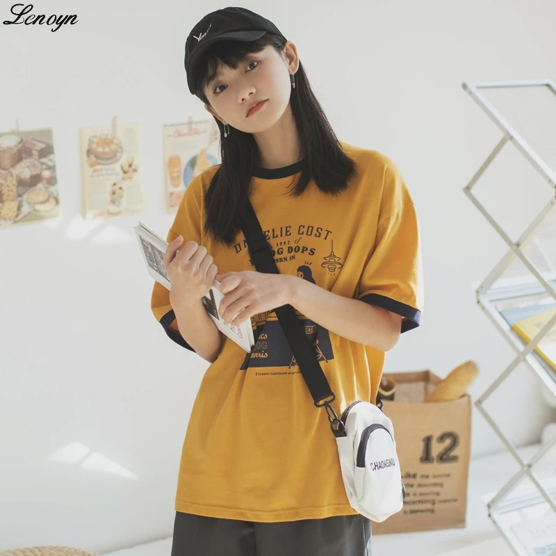 

Lenoyn 2023 Fashion Women's T-shirt Summer New Top Women's Classic Printing Round Neck Short Sleeve Women Loose Casual Crop Top