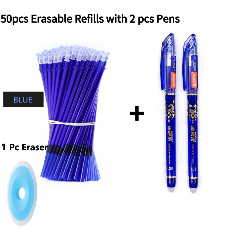 50+3 Pcs/Set Erasable Gel Pen Refills Rod Business Office 0.5mm Blue Black Ink Washable Handle Magic Erasable Pen 2022 New