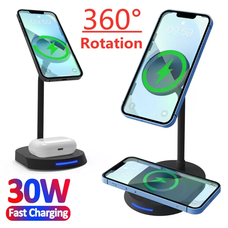 

30W Magnetic Wireless Charger For iPhone 12 13 Pro Max Desktop Phone Stand Qi Fast Wireless Charger For Airpods Xiaomi Samsung