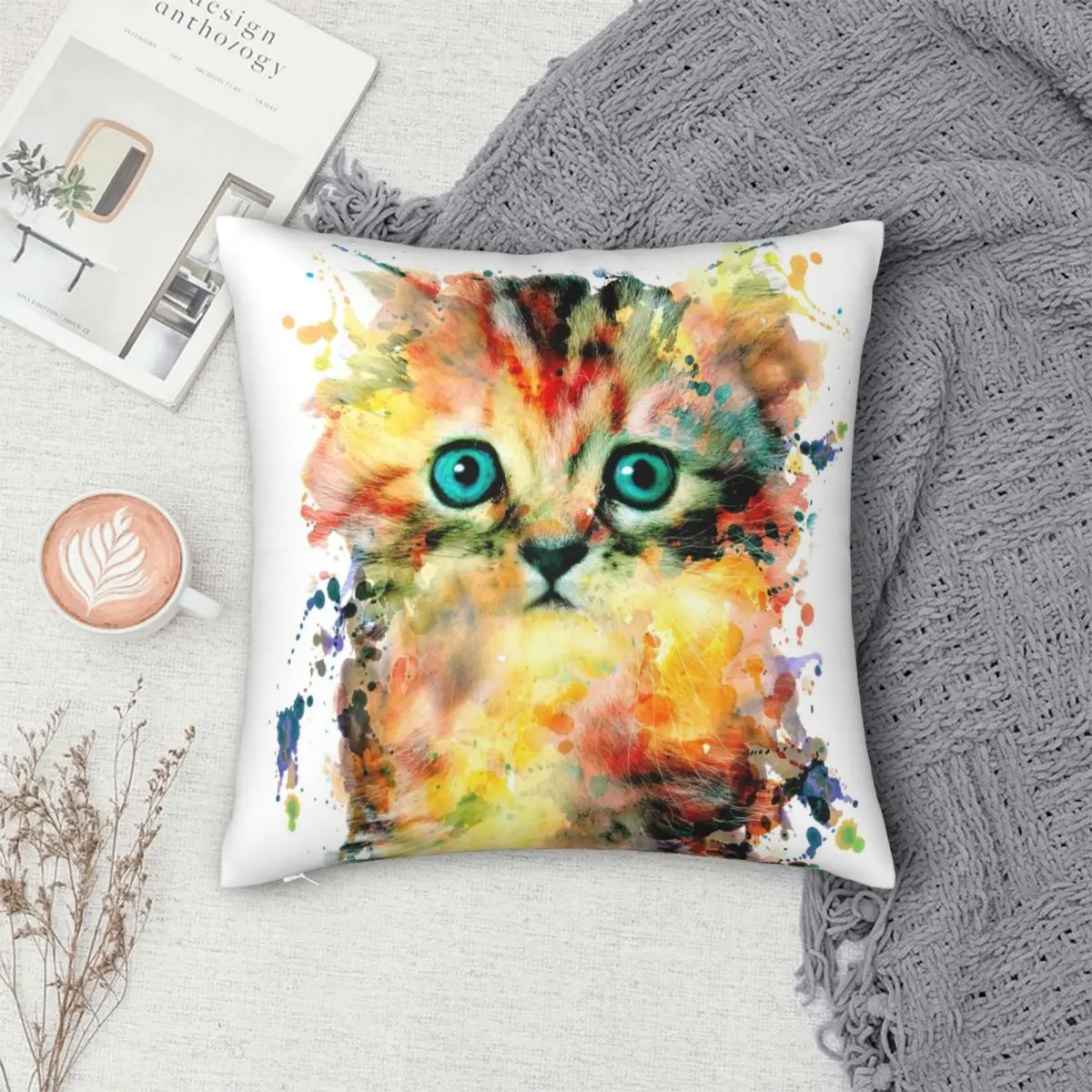 Квадратный чехол с изображением котят из полиэстера и льна |