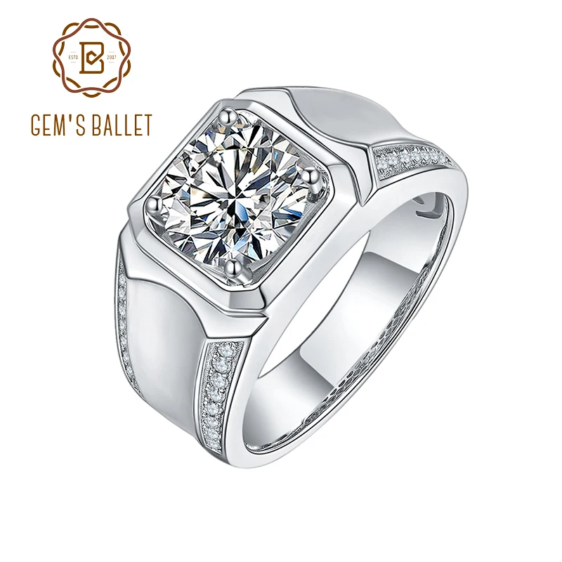 GEM'S BALLET Luxury 925 Sterling Silver 1ct 2 ct  3ct D Color Moissanite Rings Men Modern Ring For Anniversary Father's Day gift