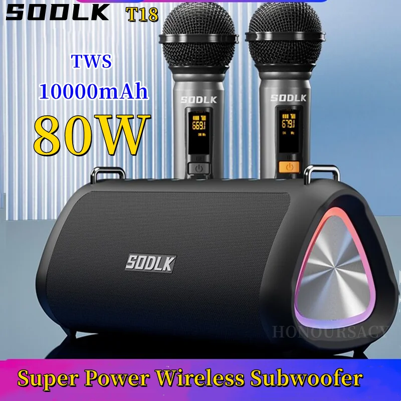 

SODLK T18 80W High Power Karaoke Bluetooth Speaker Portable 360 Stereo RGB Lighting TWS Wireless Subwoofer with Mic Caixa De Som