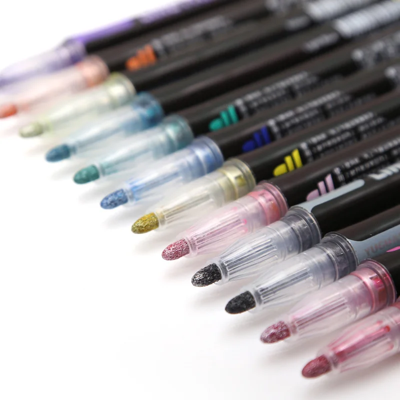 8 /12 Color Shiny Double-line Outline Pen Color Marker Student with Fluorescent Set Double Silver Light Hand Account Pen