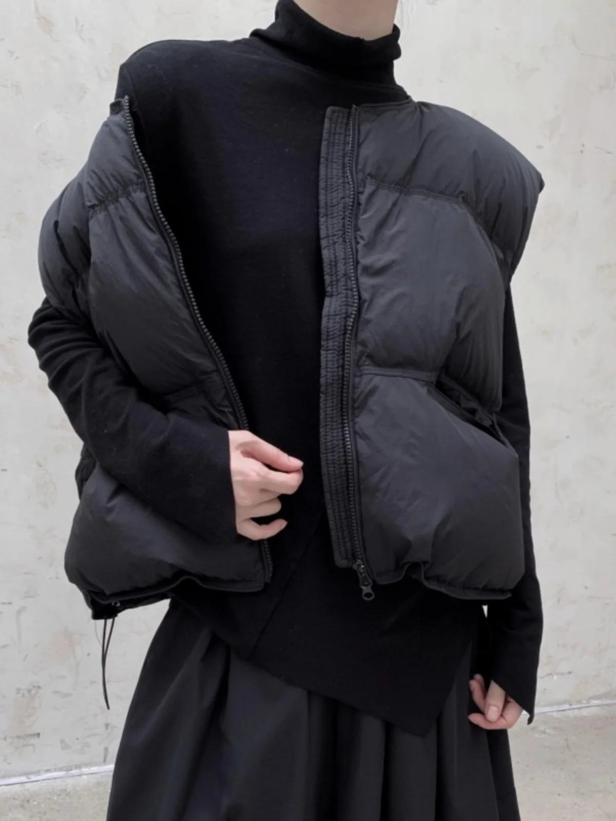 Design Sense Yamamoto Yaosi Idle Sle All-Match Loose Warm down Vest Women Autumn and Winter Black Waistcoat Outerwear