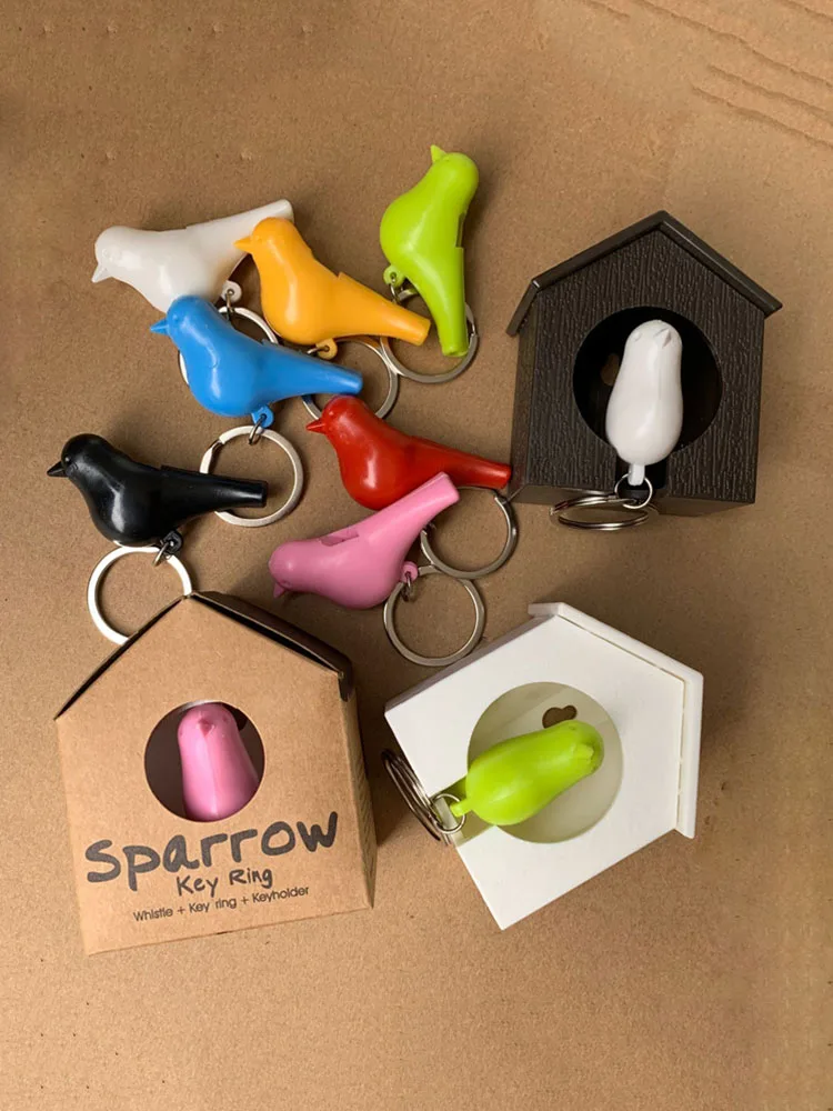 

Birdhouse Keychain House Nest Wall Hook Holders Hanger Creative Bird Whistle Storage Box Sparrow Key Chain Ring Rack Organize
