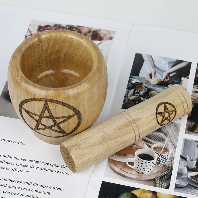 

Wooden Mortar Pestle Set Creative Handmade Log Decoration Grinder for Herbs Garlic Walnut Spices Kitchen Tool Gift