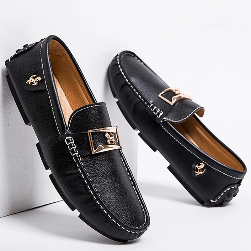 

Loafers Leather Mens Luxury Shoes 2022 Summer Causal Flats Moccasins Slip on Driving Shoes for Men Black/Blue Plus Size 48