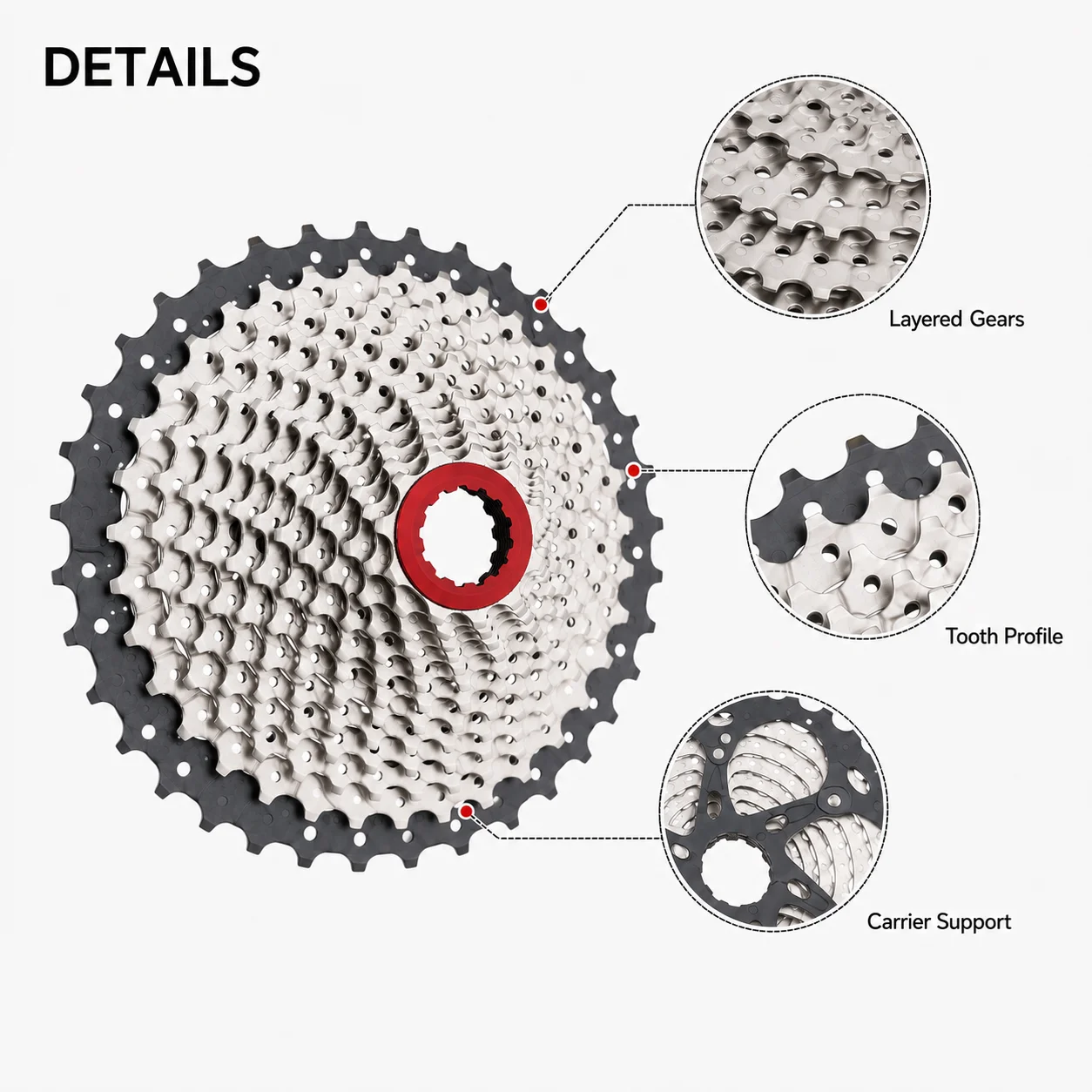 Фото Кассета BOLANY HG Freehub MTB 11 скоростей 11-42T с широким диапазоном передач и алюминиевым кронштейном для горного велосипеда №5