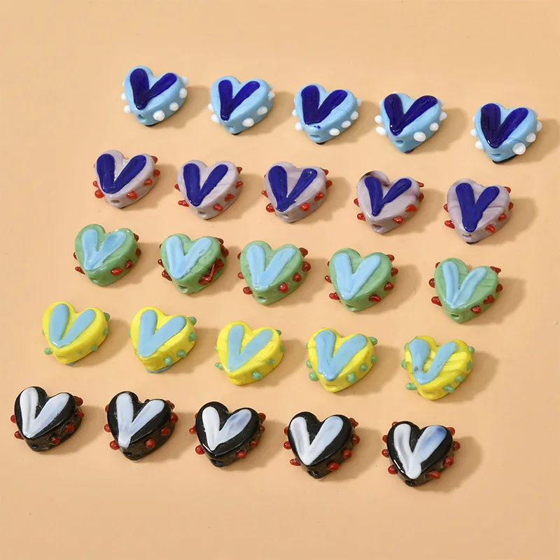 

Двухцветные волнистые стеклянные прямые бусины с отверстием в форме сердца для сережек, браслетов, ожерелий, бижутерии ручной работы, стеклянные бусины для поделок