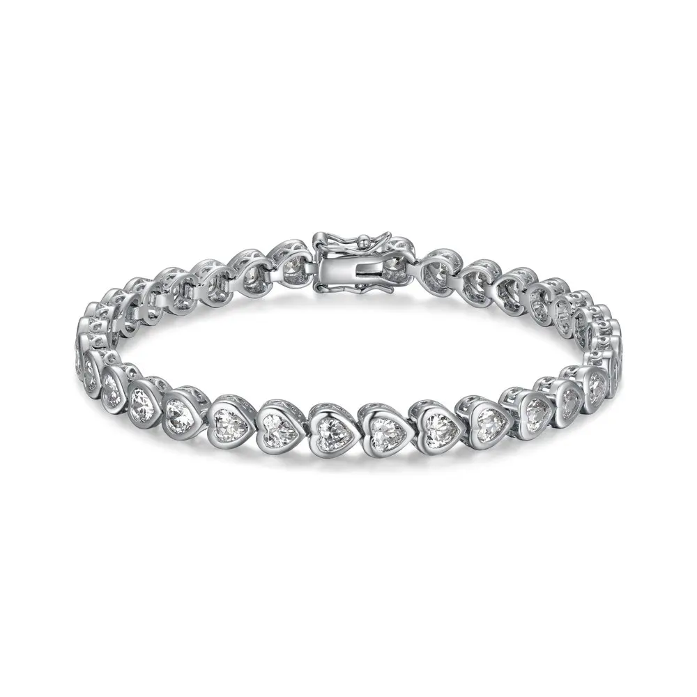 

Sterling Silver Platinum Plated 4mm CZ Heart 7.25" `Tennis Bracelet.with box Clasp