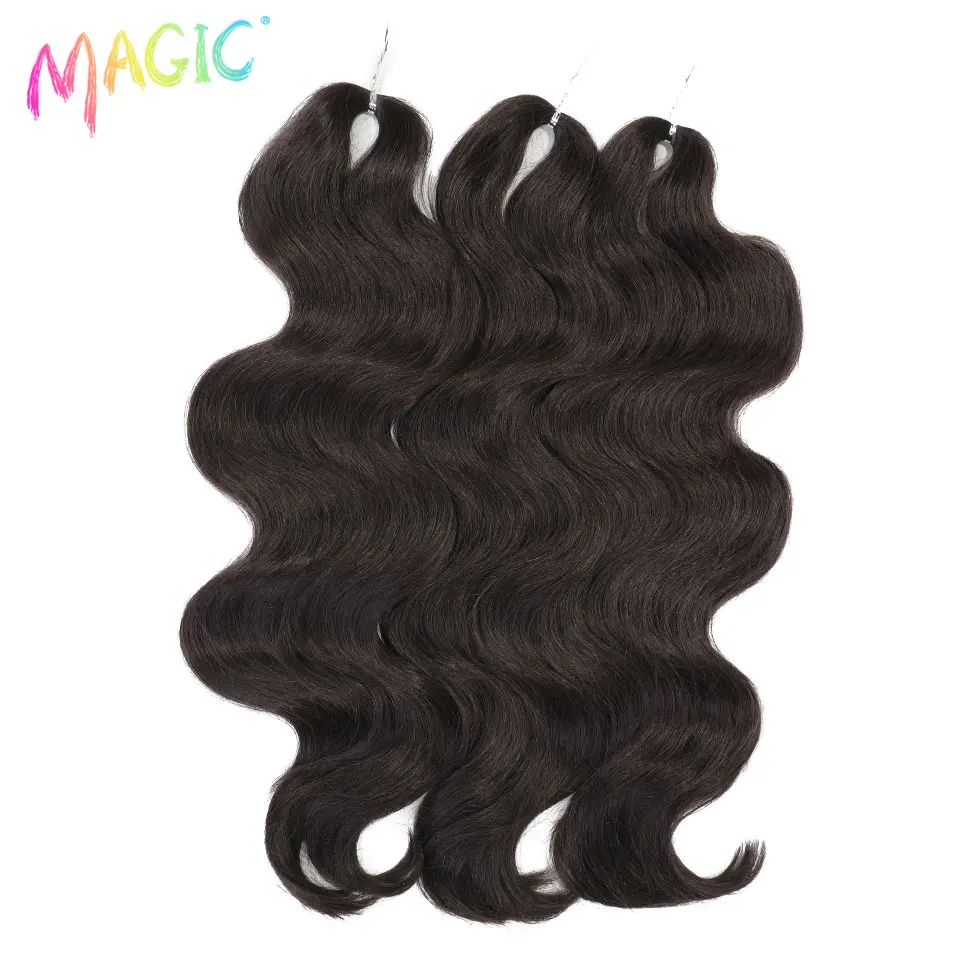 Фото Синтетические волнистые волосы для плетения Magic Body Wave, 24 дюйма, 3 шт., для чернокожих женщин, натуральный черный цвет, искусственные волосы для косичек. №1