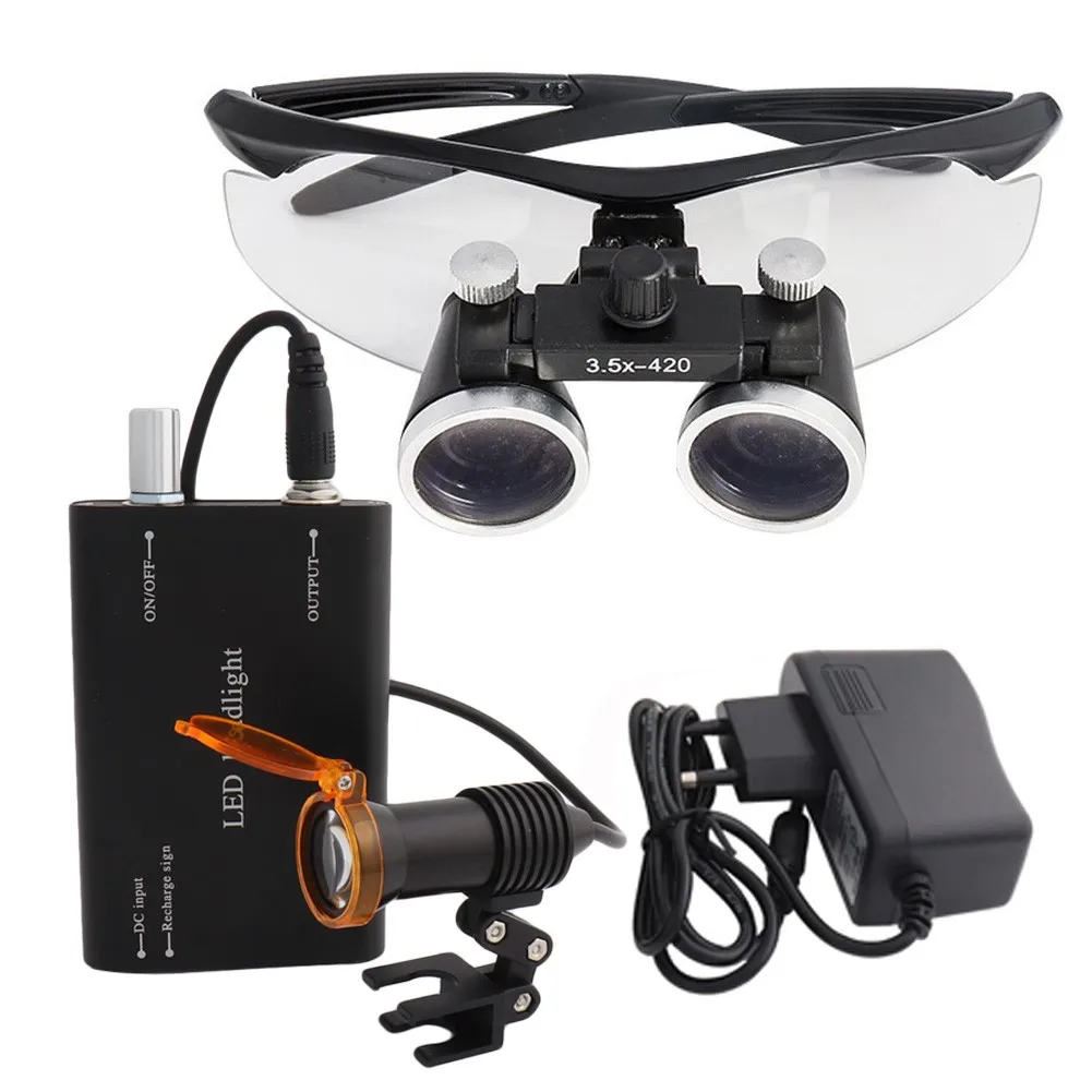 

Dental Loupes Medical Magnifier 2.5 3.5X Magnification Binocular 5W Headlight Clamshell Filter Cloth Case