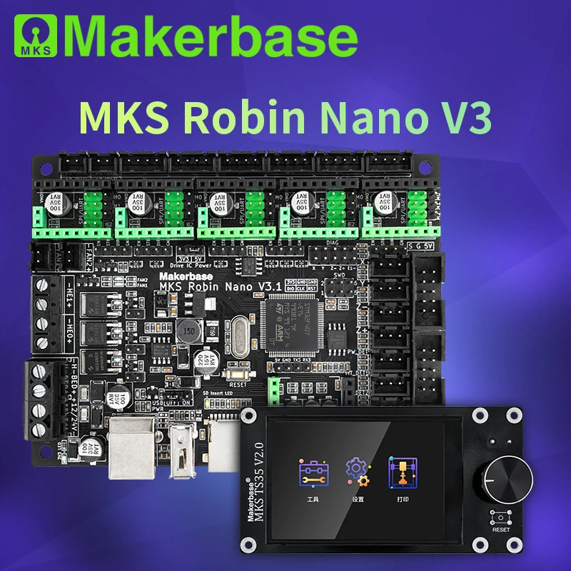 

Makerbase MKS Robin Nano V3 Eagle 32 бит 168 МГц F407 плата управления, запчасти для 3D-принтера, TFT-экран, USB-печать