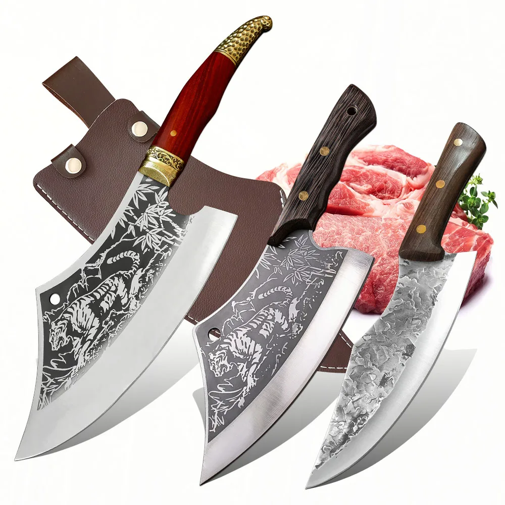 

Thickened Bone Cleaver Knife Tiger Pattern Household Kitchen Knife High Carbon Forged Vegetables Meat Cleaver Slicing Chef Tools