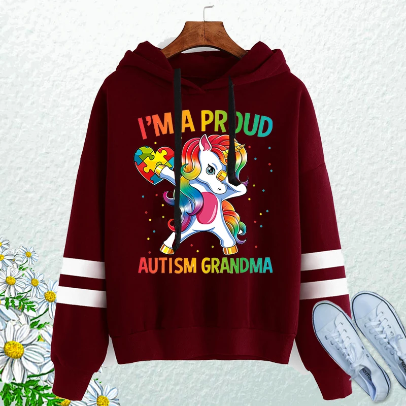 

I'm A Proud Autism Grandma Letter Printed Hoodies Funny Unicorn Sweatshirt Unisex Pullover Streetwear Harajuku Women Hoodies
