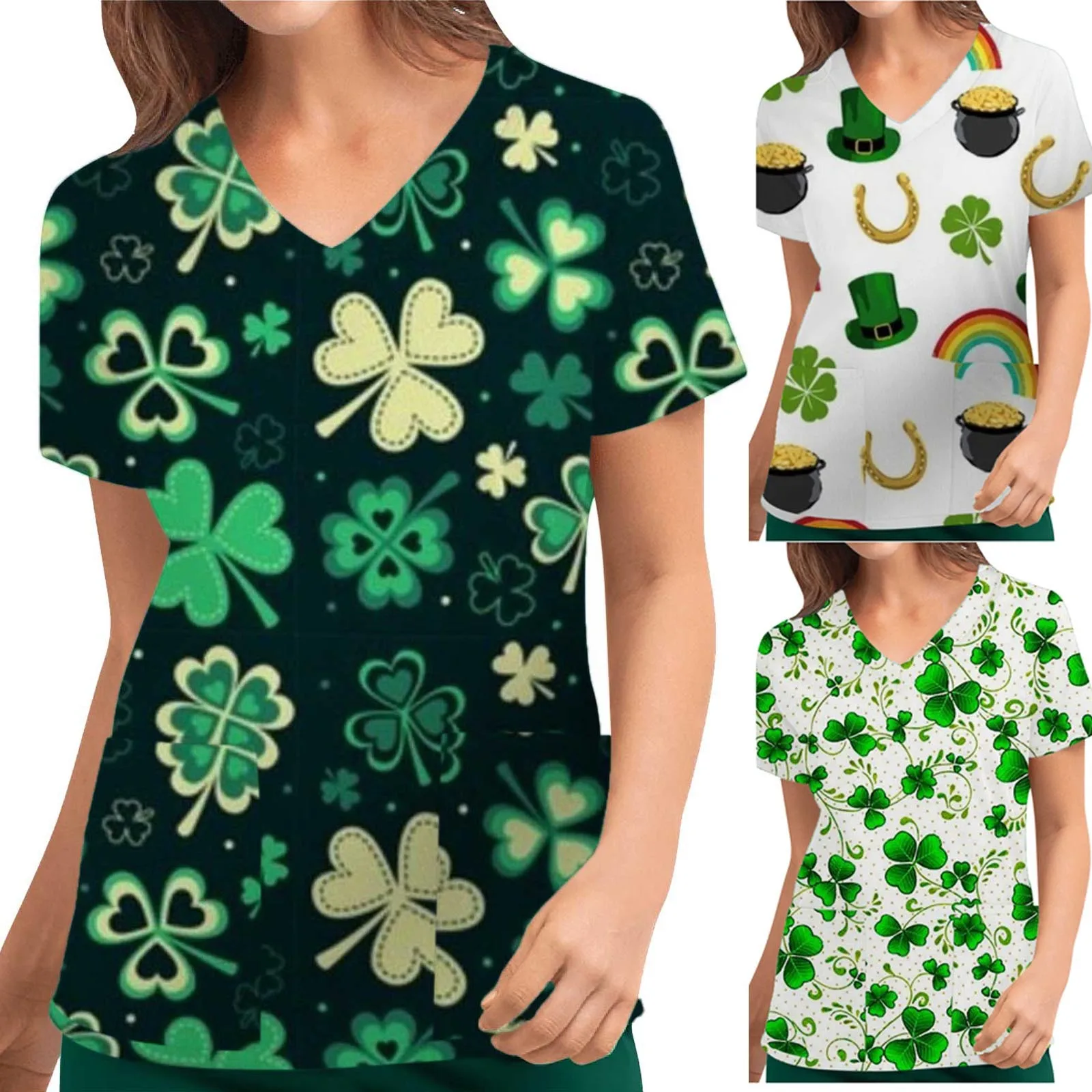 

St Patricks Day Womens Short Sleeve V Neck Leaf Printed Top Nursed Working T Shirts Blouse With Womens Graphic Tees Long Sleeve
