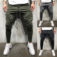 new mens casual sports pants solid color zipper decorative leggings multi pocket slim fit leggings
